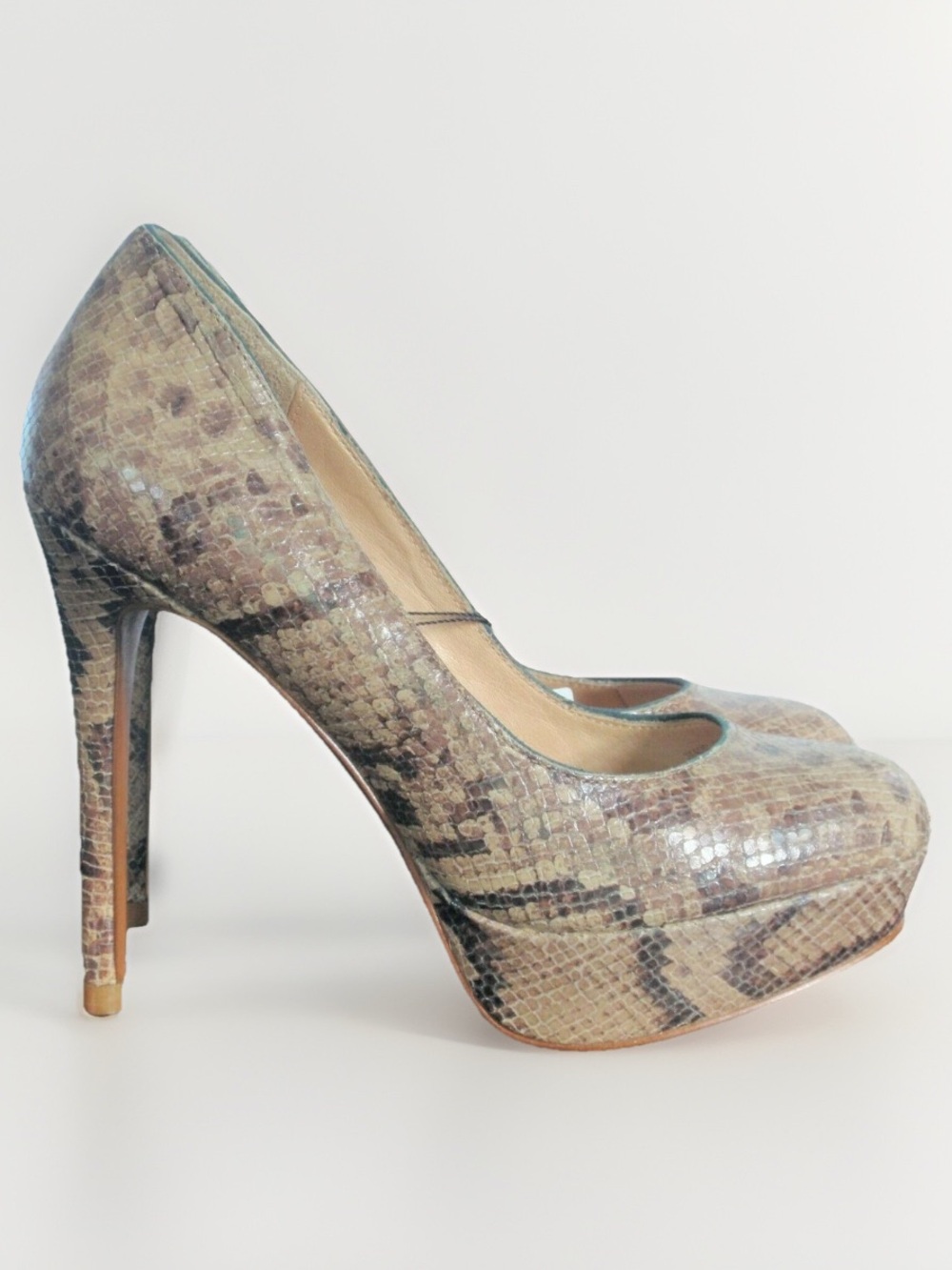 ZARA LEATHER TAUPE TAN SNAKESKIN PLATFORM PUMP 7.5 NWT